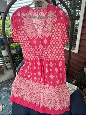 Uncle Frank Anthropology Short Sleeve Pink and Cream Boho Dress